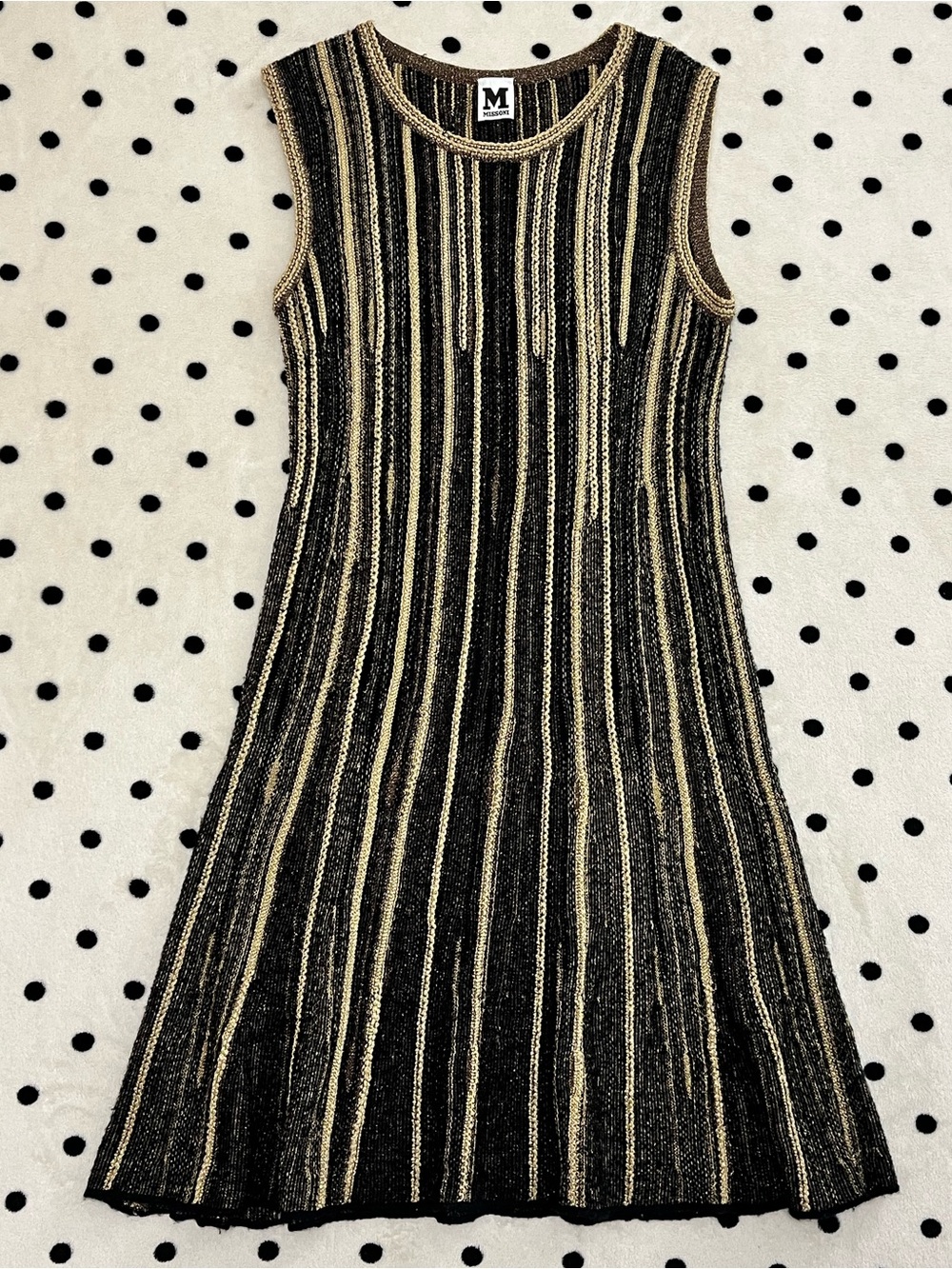 M Missoni Black & Gold Metallic Striped Knit Dress Size 40